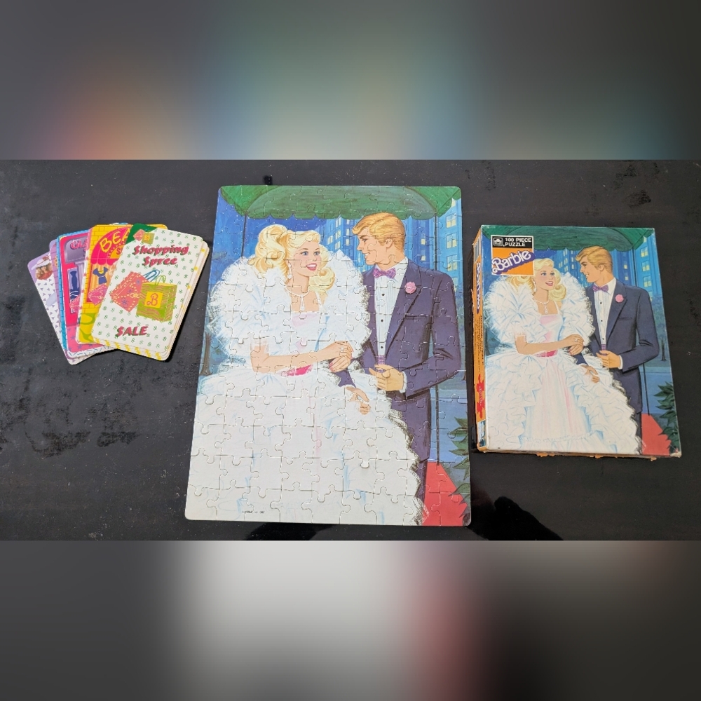 Vintage 1987 Barbie And Ken 100 PC Puzzle & Barbie Shopping Spree Cards Mattel